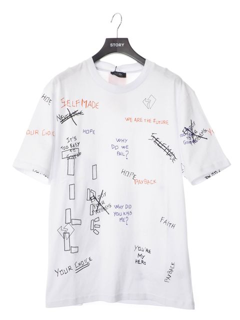 総柄 刺繍プリント Tシャツ WRITTINGS T-SHIRT ホワイト