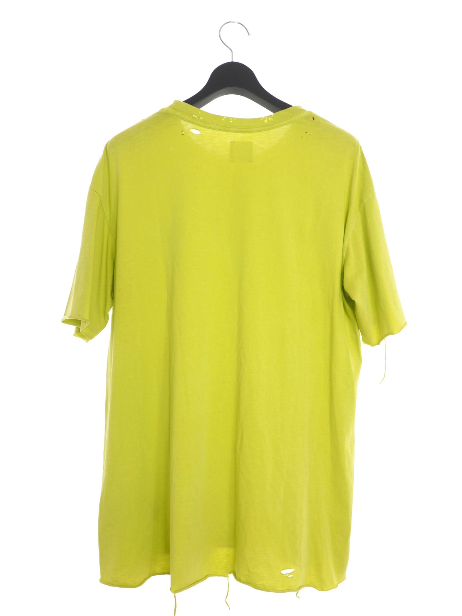 テキストプリント 半袖 Tシャツ カットソー ダメージ加工 VIRTUAL VOODOO SHORT SLEEVE T-SHIRT CHARTREUSE