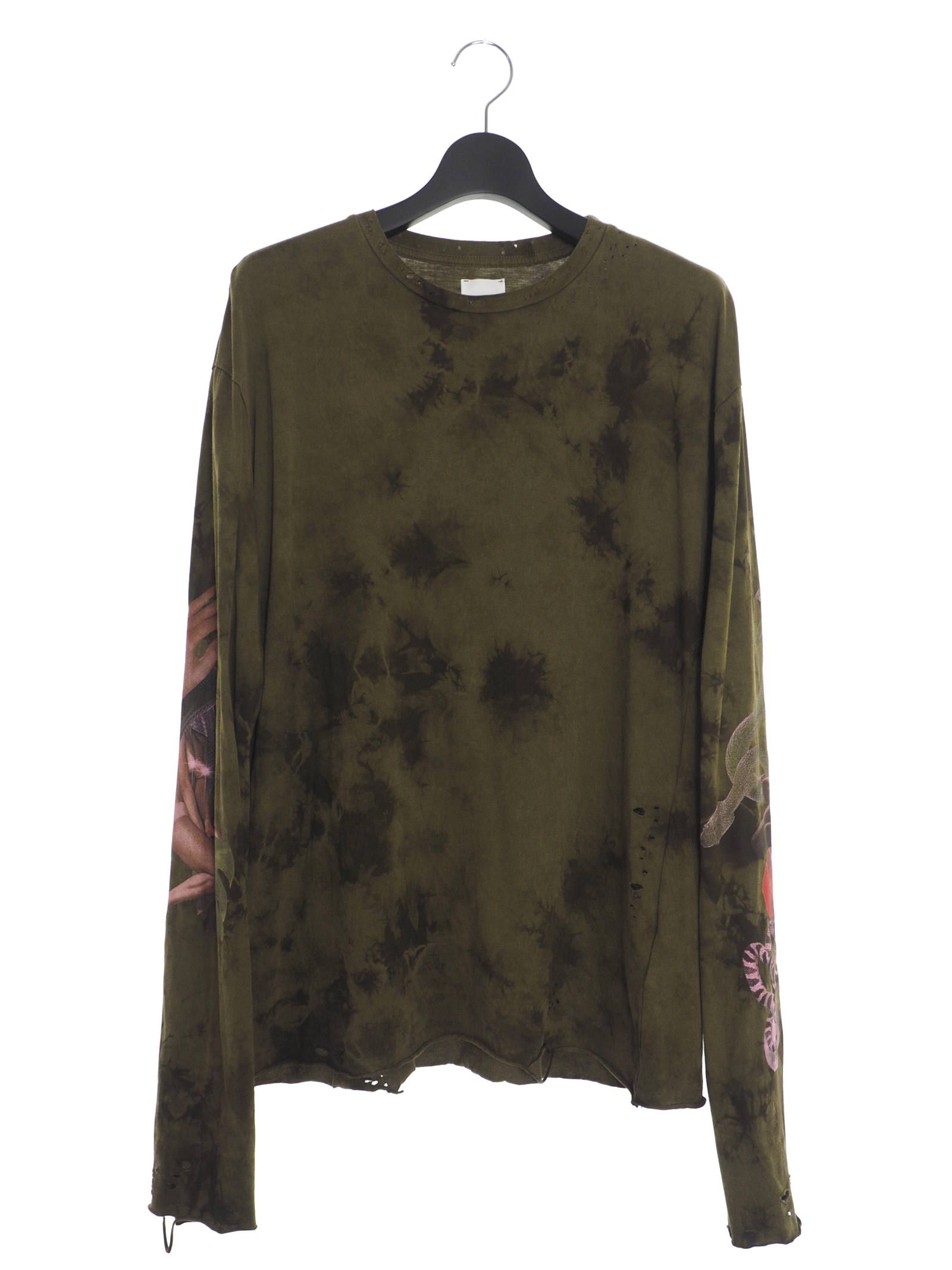 アマゾニア 長袖 Tシャツ カットソー ダメージ加工 AMAZONIA LONG SLEEVE T-SHIRT KHAKI