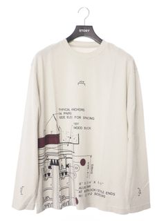 メカニカルプリント 長袖 Tシャツ BLUEPRINT LONG SLEEVE T-SHIRT ALMOND MILK