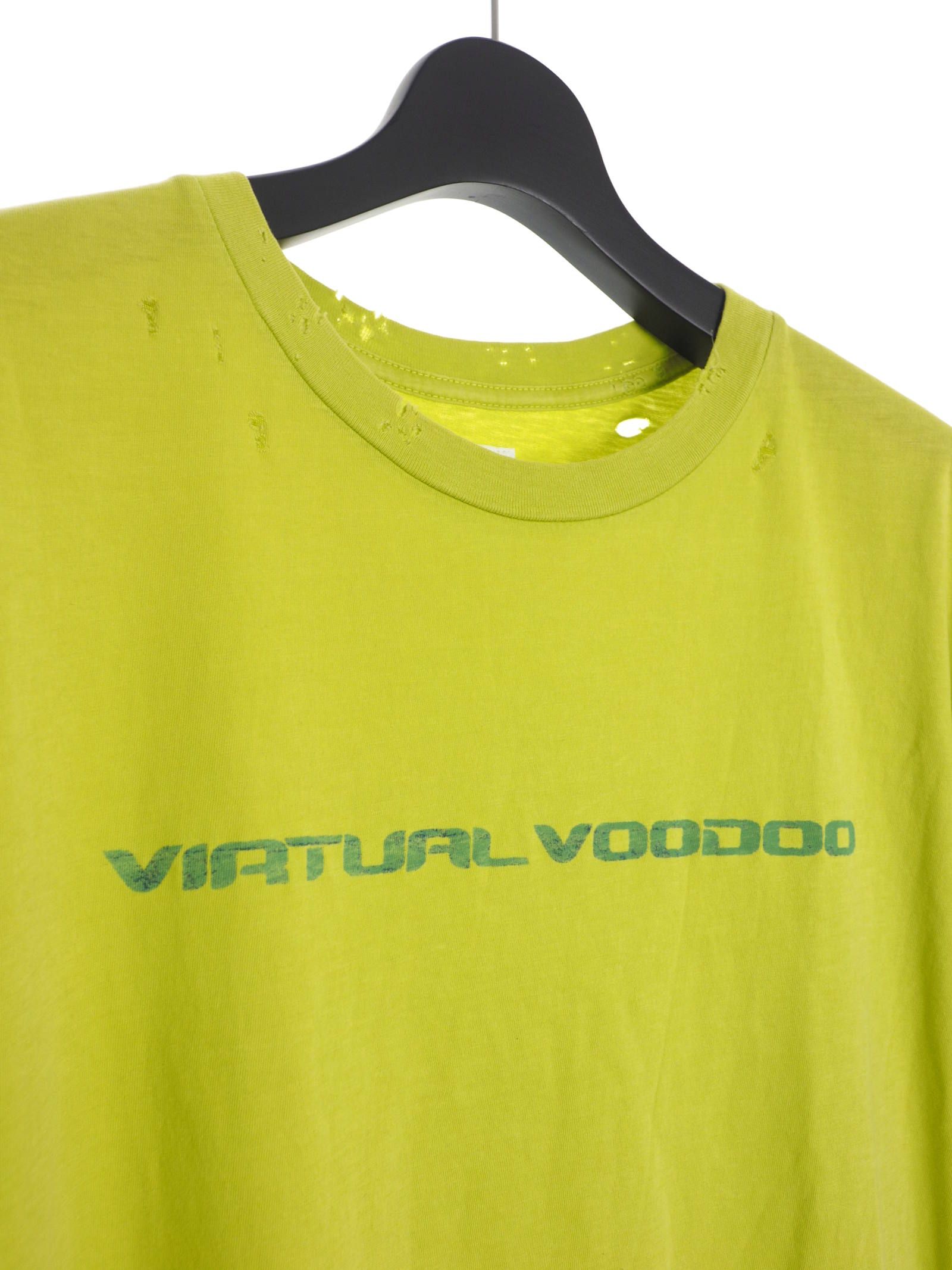 テキストプリント 半袖 Tシャツ カットソー ダメージ加工 VIRTUAL VOODOO SHORT SLEEVE T-SHIRT CHARTREUSE