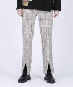 センタースリット入り スラックス / SLIT CHECK SLACKS / ベージュ