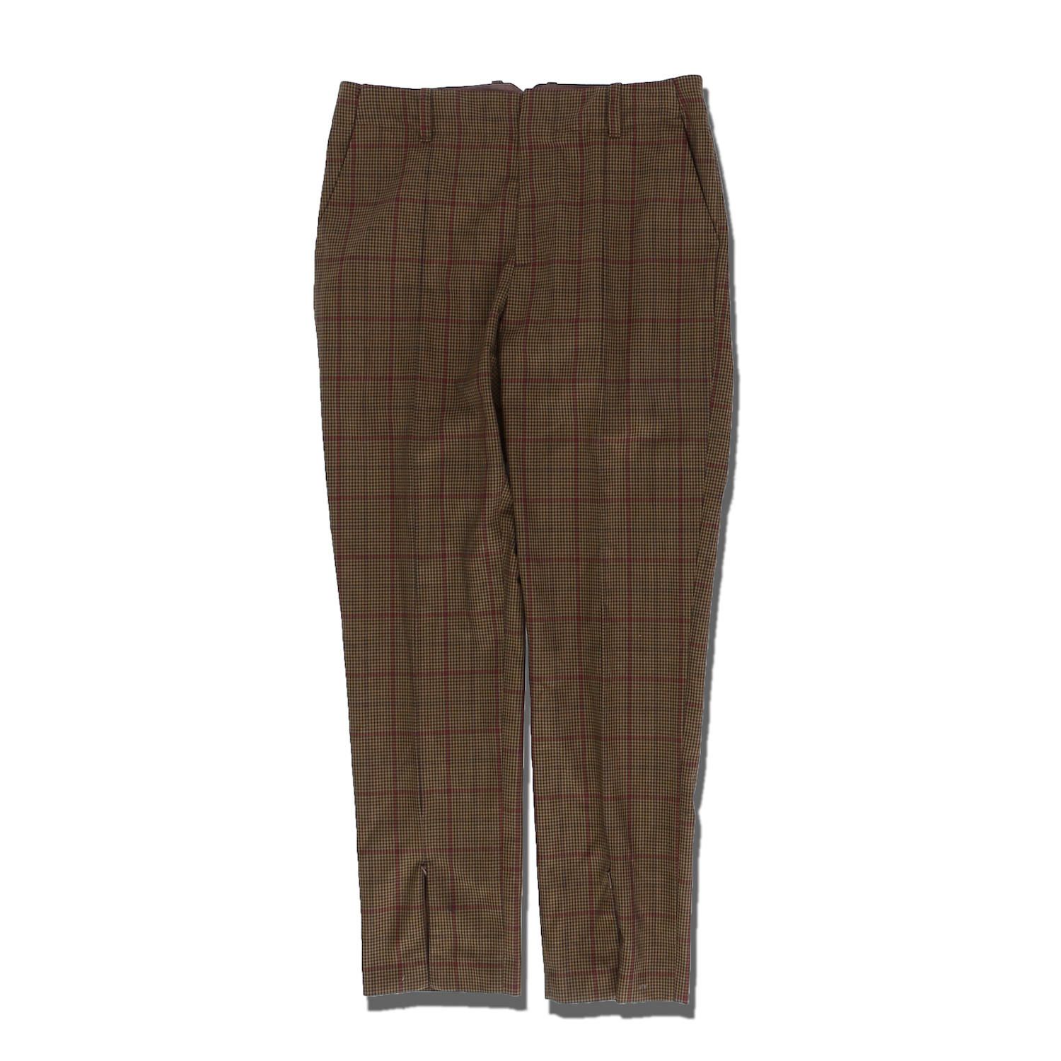 センタースリット入り スラックス / SLIT CHECK SLACKS / ブラウン