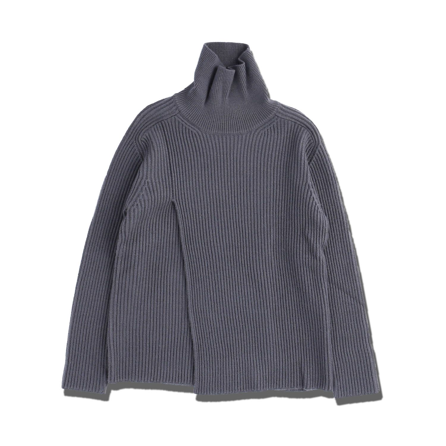 スリット入り タートルニット / SLIT HIGH NECK KNIT / チャコール