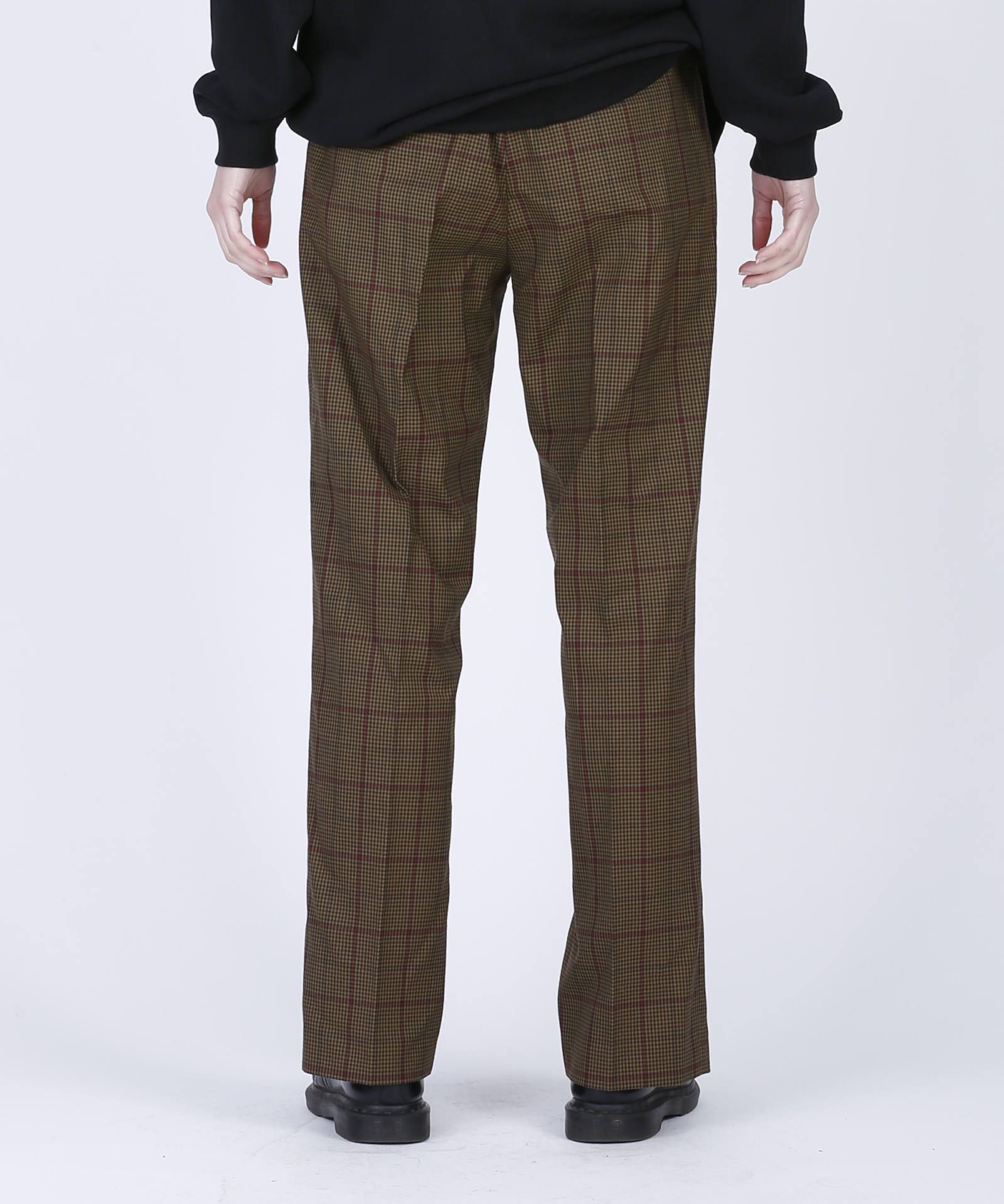 センタースリット入り スラックス / SLIT CHECK SLACKS / ブラウン
