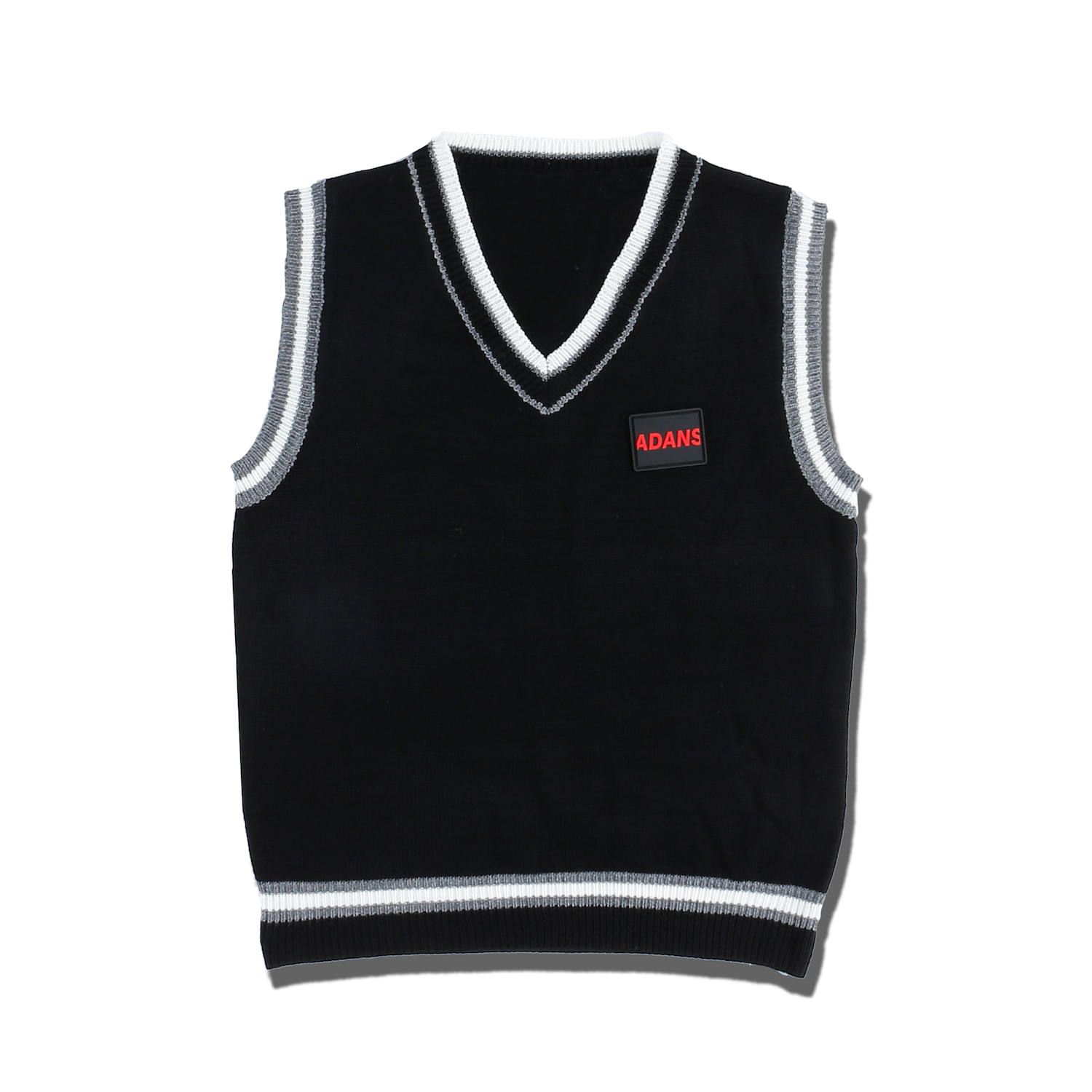 「2020AW」胸ロゴ ライン ニット / SILICON TAG KNIT VEST / ブラック