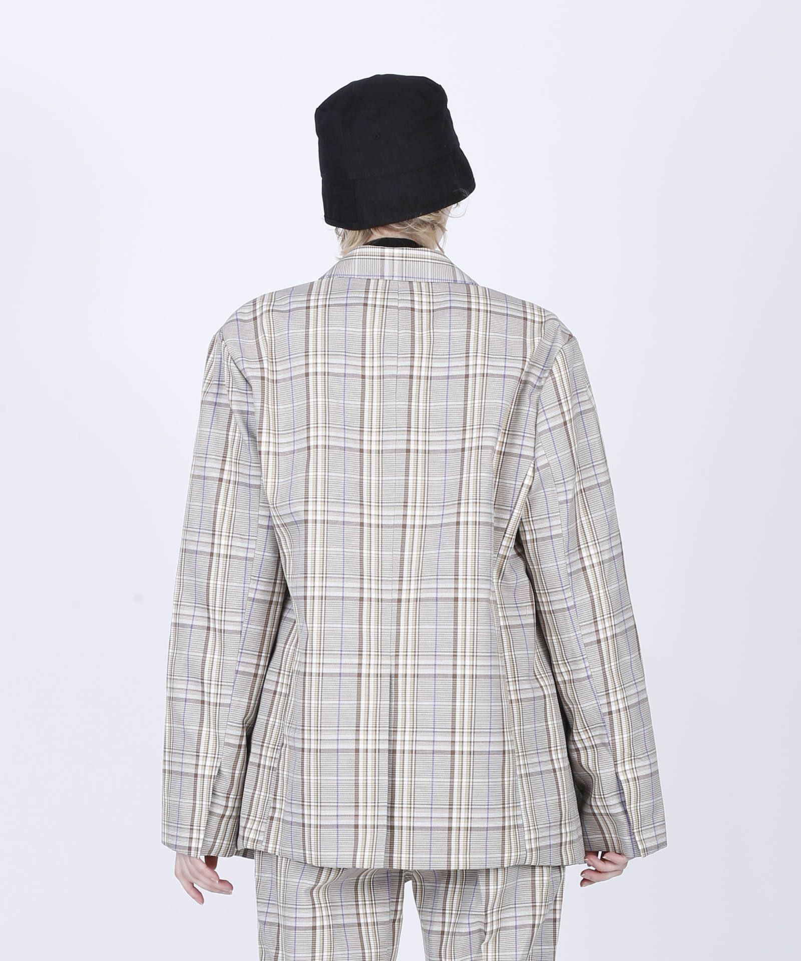 チェック柄 テーラード ジェケット / MINIMAL CHECK JACKET / ベージュ