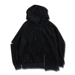 袖カット パーカー / SUEDE HOODIE / ブラック