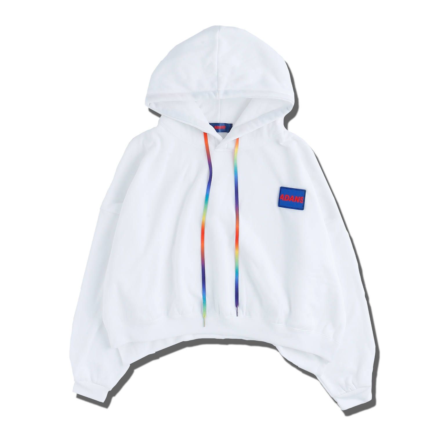 ショート丈 パーカー / RAINBOW  STRINGS SHORT HOODIE / ホワイト