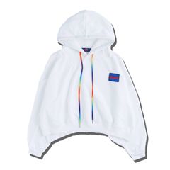 ショート丈 パーカー / RAINBOW  STRINGS SHORT HOODIE / ホワイト