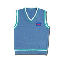 胸ロゴ ライン ニット / SILICON TAG KNIT VEST / ブルー