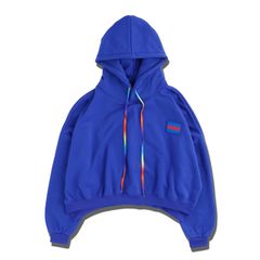 ショート丈 パーカー / RAINBOW  STRINGS SHORT HOODIE / ブルー