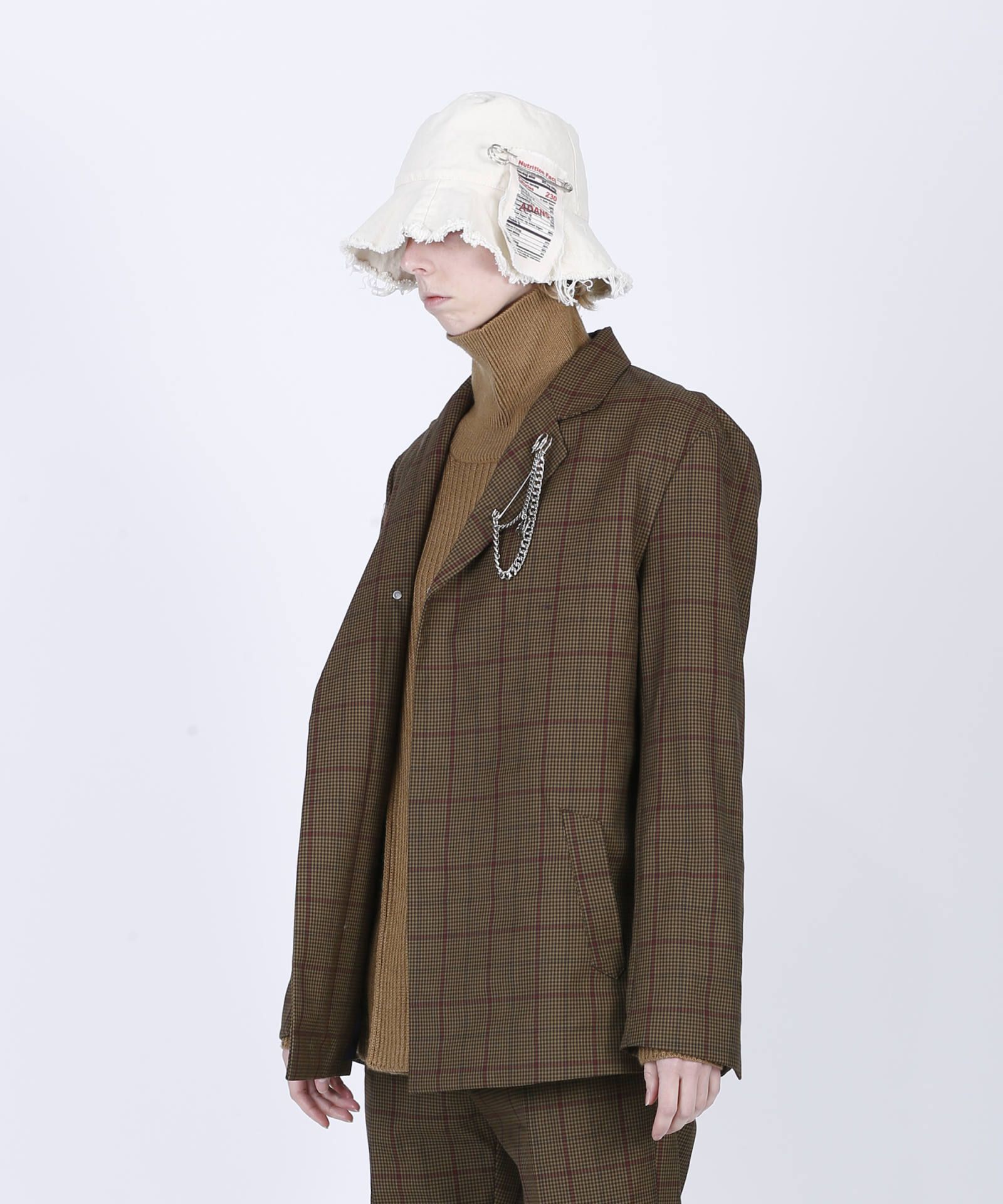 チェック柄 テーラード ジェケット / MINIMAL CHECK JACKET / ブラウン