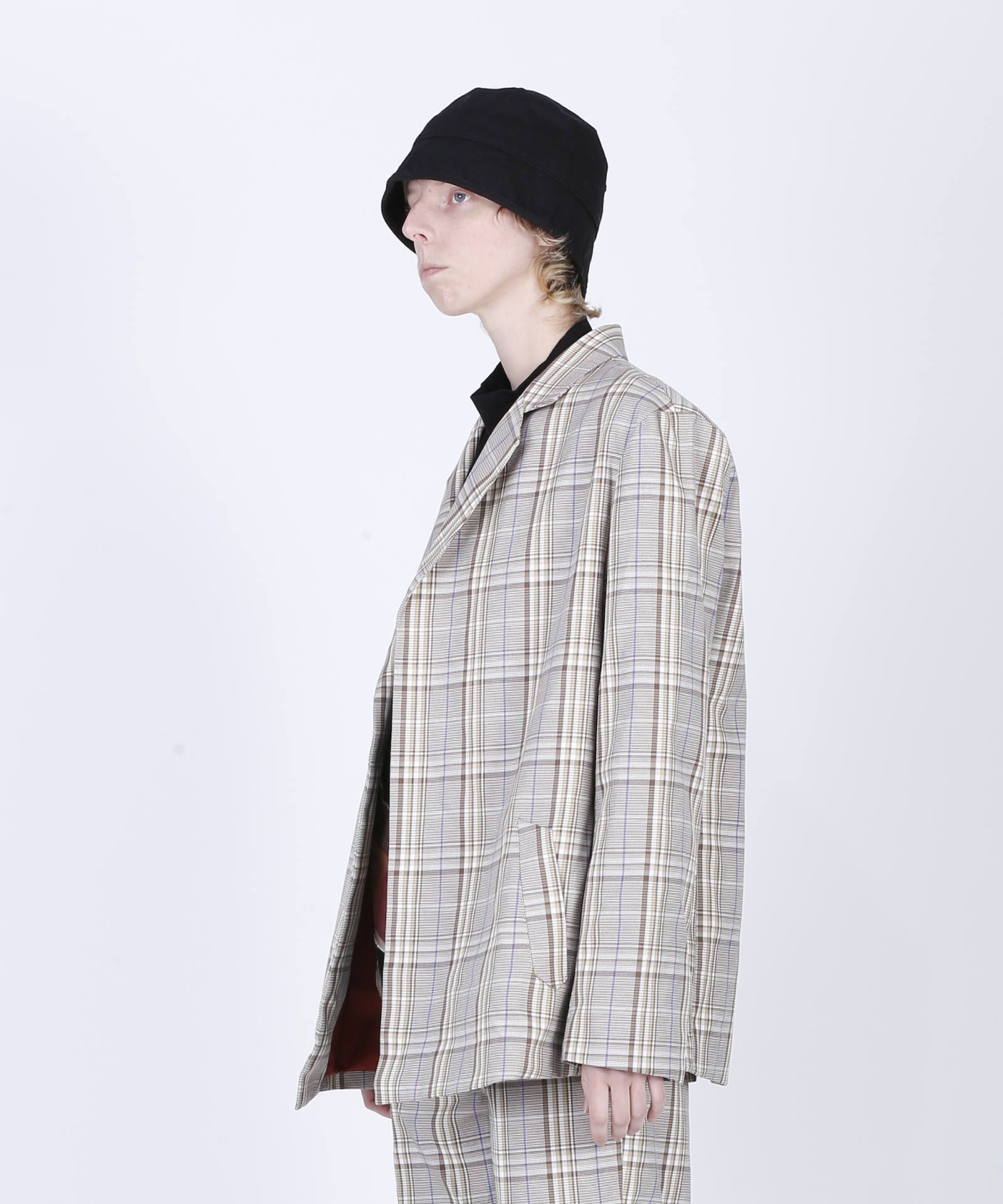チェック柄 テーラード ジェケット / MINIMAL CHECK JACKET / ベージュ