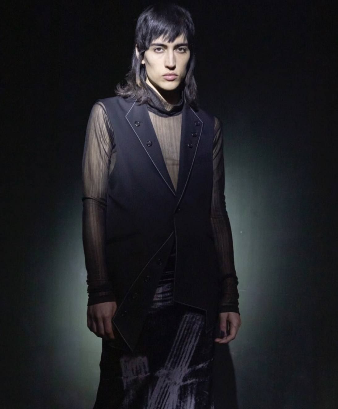 ウールギャバジン 3ピース ベスト / Gabardine 3lapel vest / ブラック × ネイビー