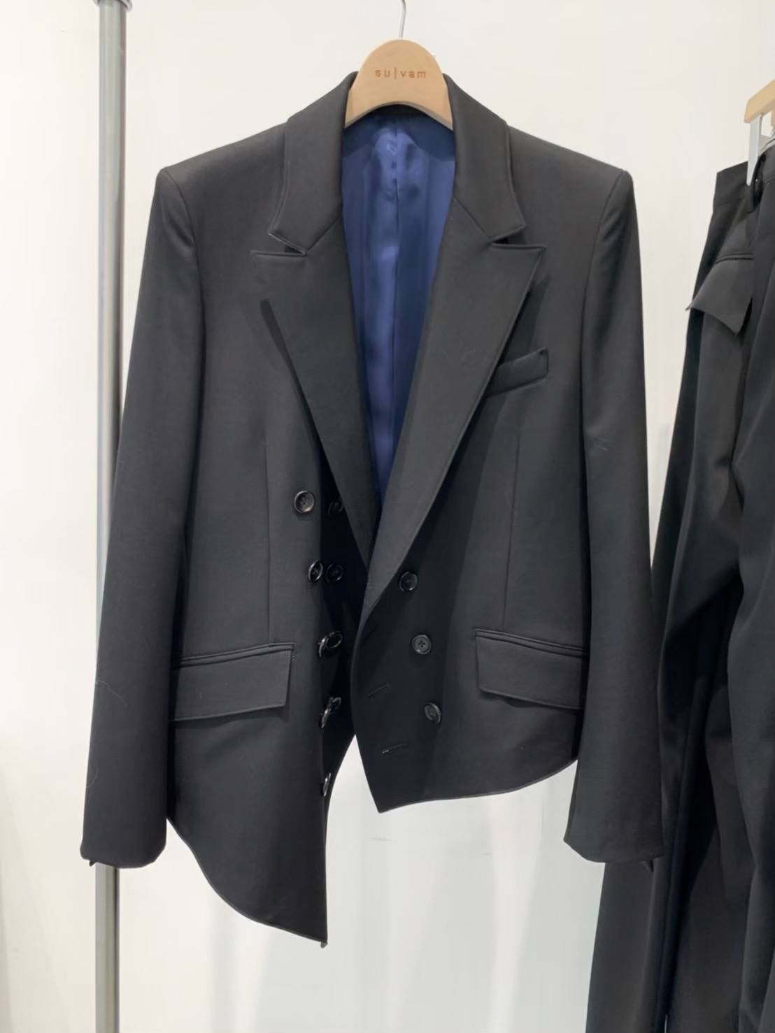 ウールギャバジン ダブルジャケット / Gabardine double jacket / ブラック × ネイビー