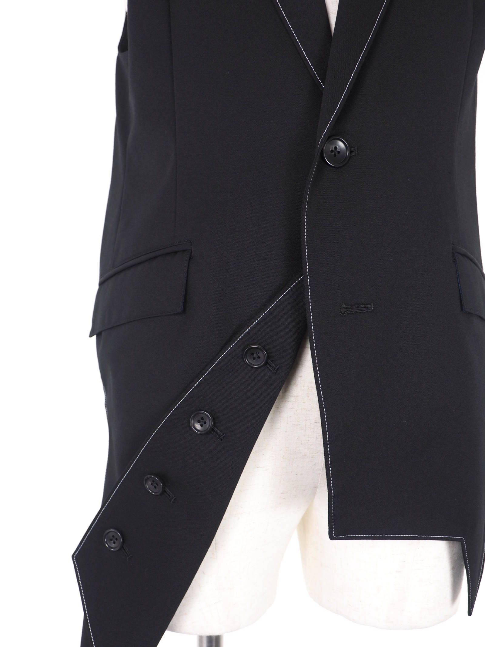 ウールギャバジン 3ピース ベスト / Gabardine 3lapel vest / ブラック × ネイビー