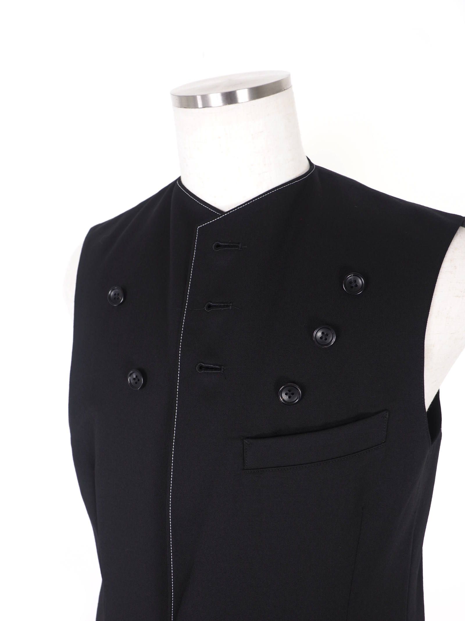 ウールギャバジン 3ピース ベスト / Gabardine 3lapel vest / ブラック × ネイビー