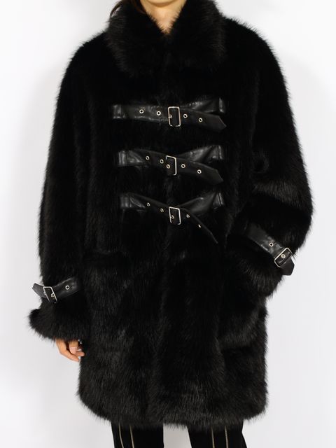 【26AW】ベルテッド ケミカル ファー コート フェイクファー / BELTED CHEMICAL FUR COAT / ブラック