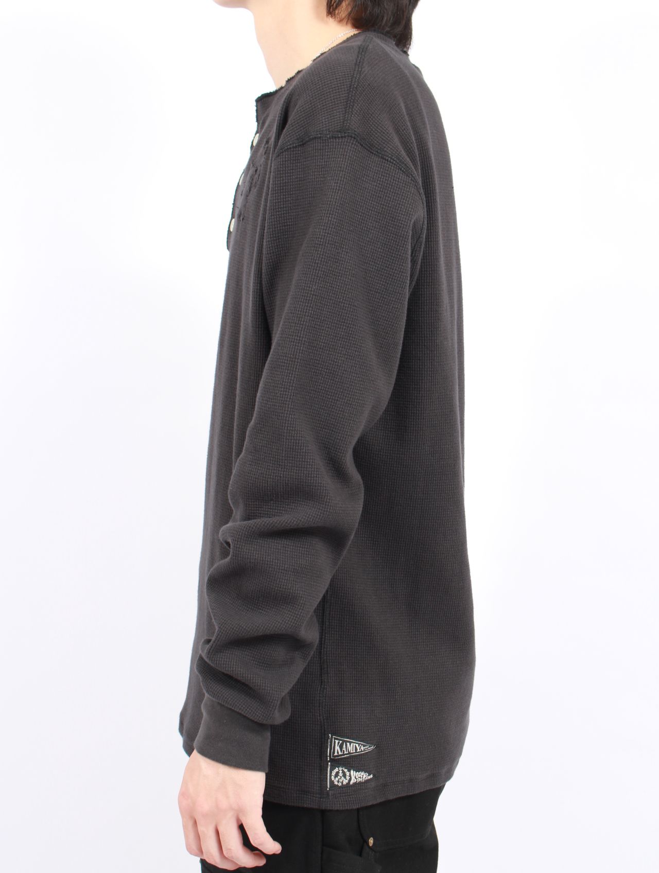 【25AW】ボロ ワッフルニット ヘンリー ロングスリーブ Tシャツ / BORO WAFFLEKNIT HENLEY L/S TEE / ブラック