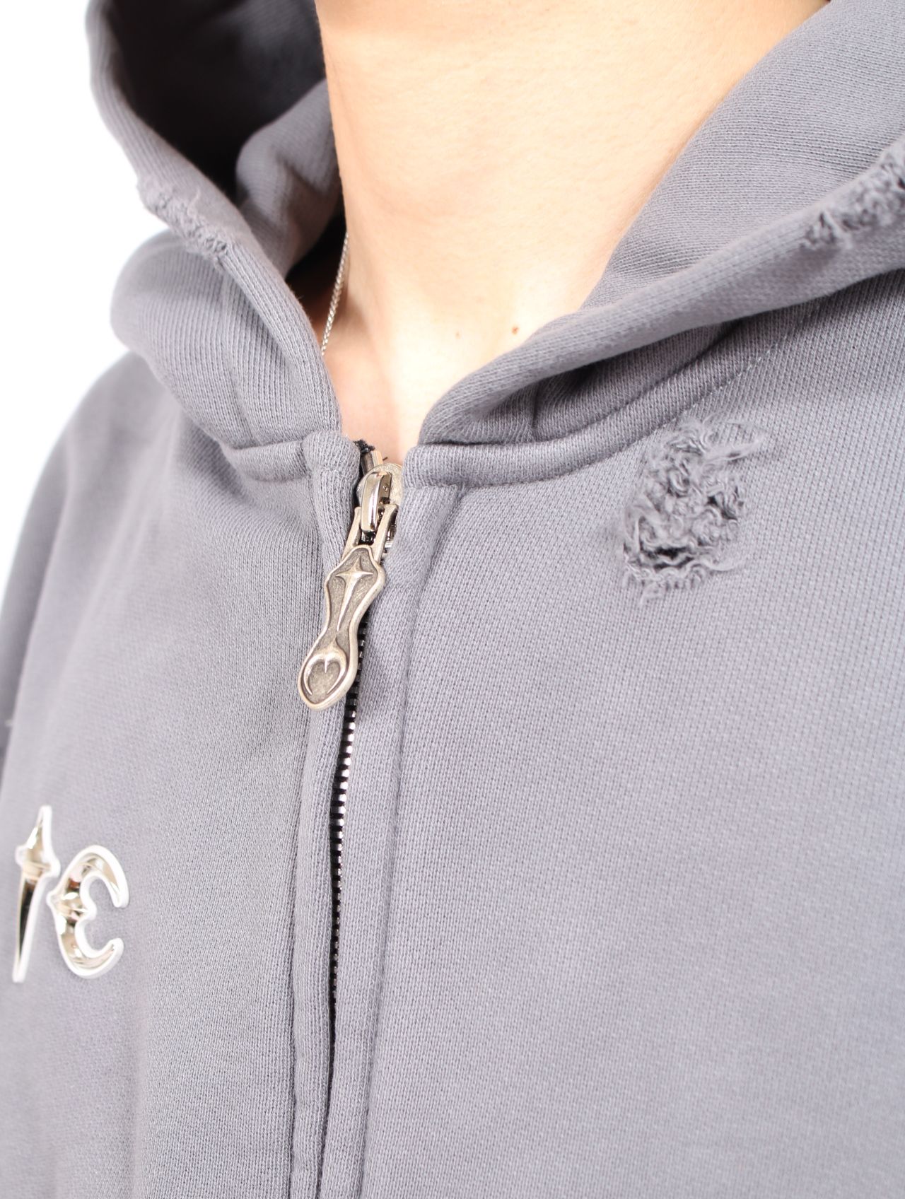 【25AW】レザー フレーム ジップアップ パーカー / LEATHER FLAME HOODED ZIP-UP / グレー