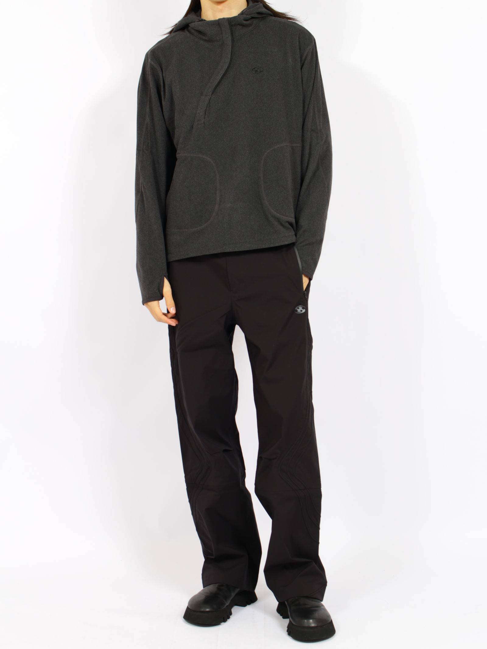 【26AW】レイヤード フーディー パーカー / LAYERED HOODIE / チャコール