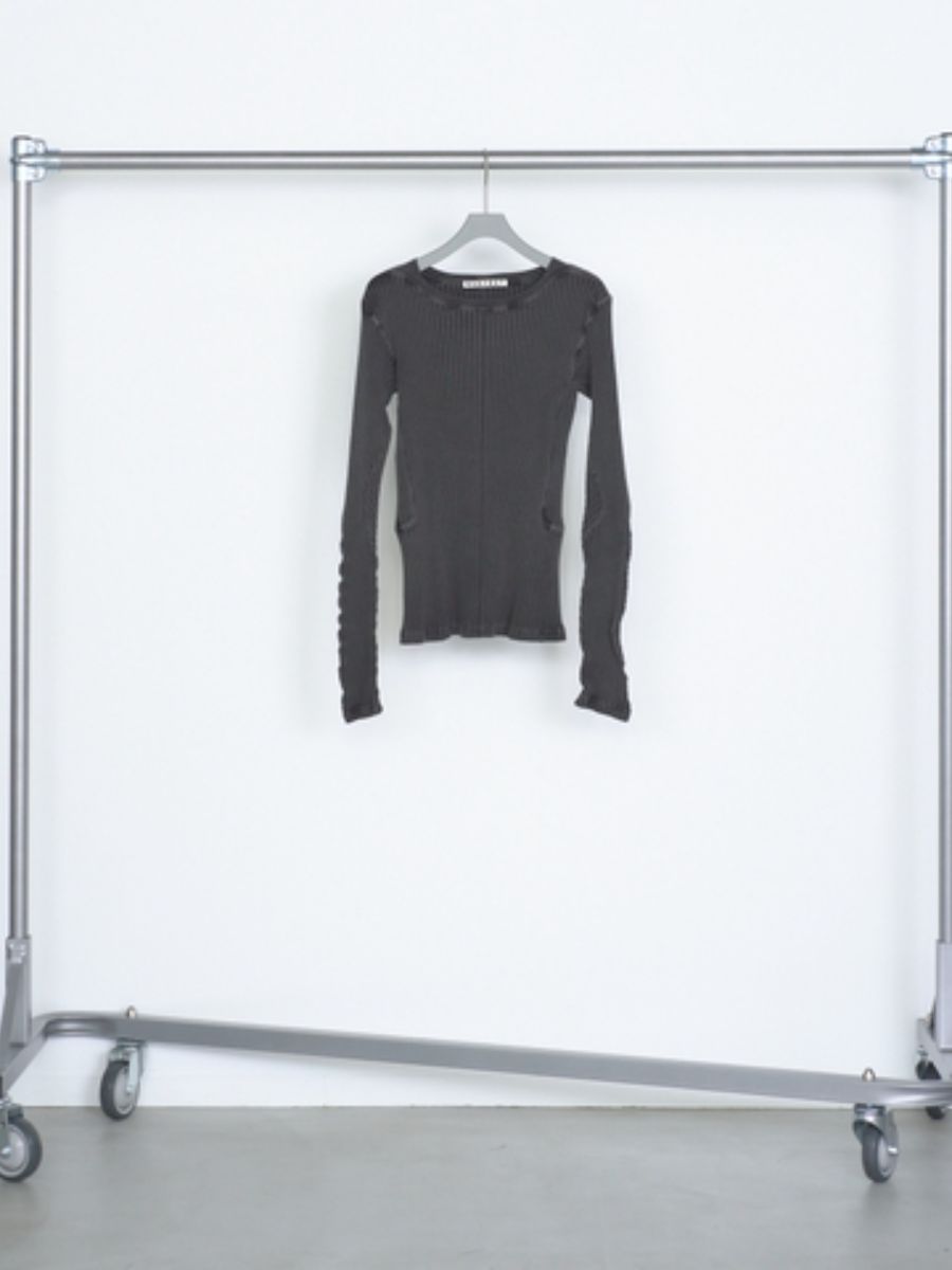 リブ ロングスリーブ Tシャツ 長袖 カットソー / RIBBED LONG SLEEVE T SHIRT / フェードグレー