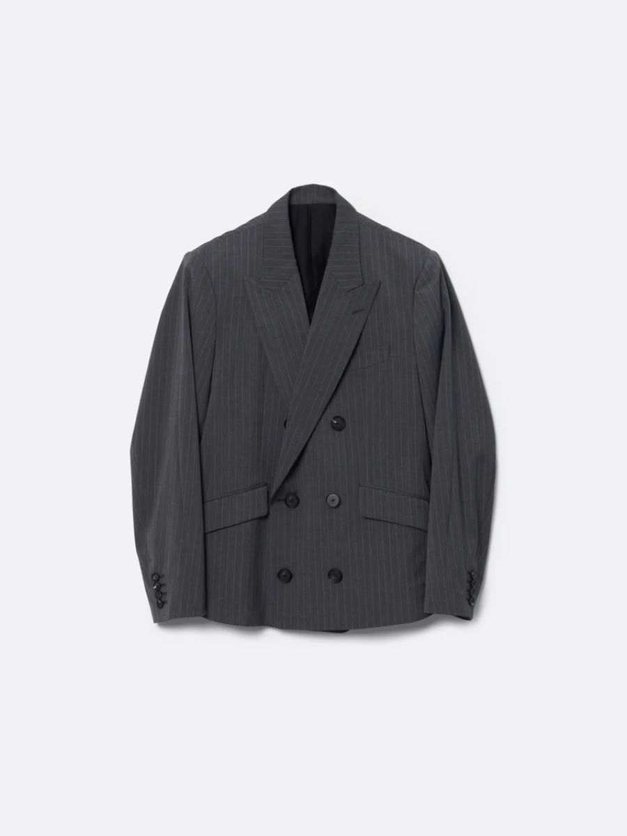 【26AW】  ストライプ ウール ダブルブレステッド ジャケット / STRIPE WOOL DOUBLE BREASTED JACKET .16 / グレー