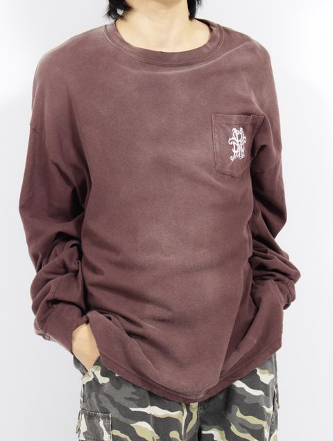 【25SS】"カミヤ-スネーク" ディストレスド ロングスリーブ ポケット Tシャツ / “KMY-SNAKE” DISTRESSED L/S POCKET TEE / ブラウン