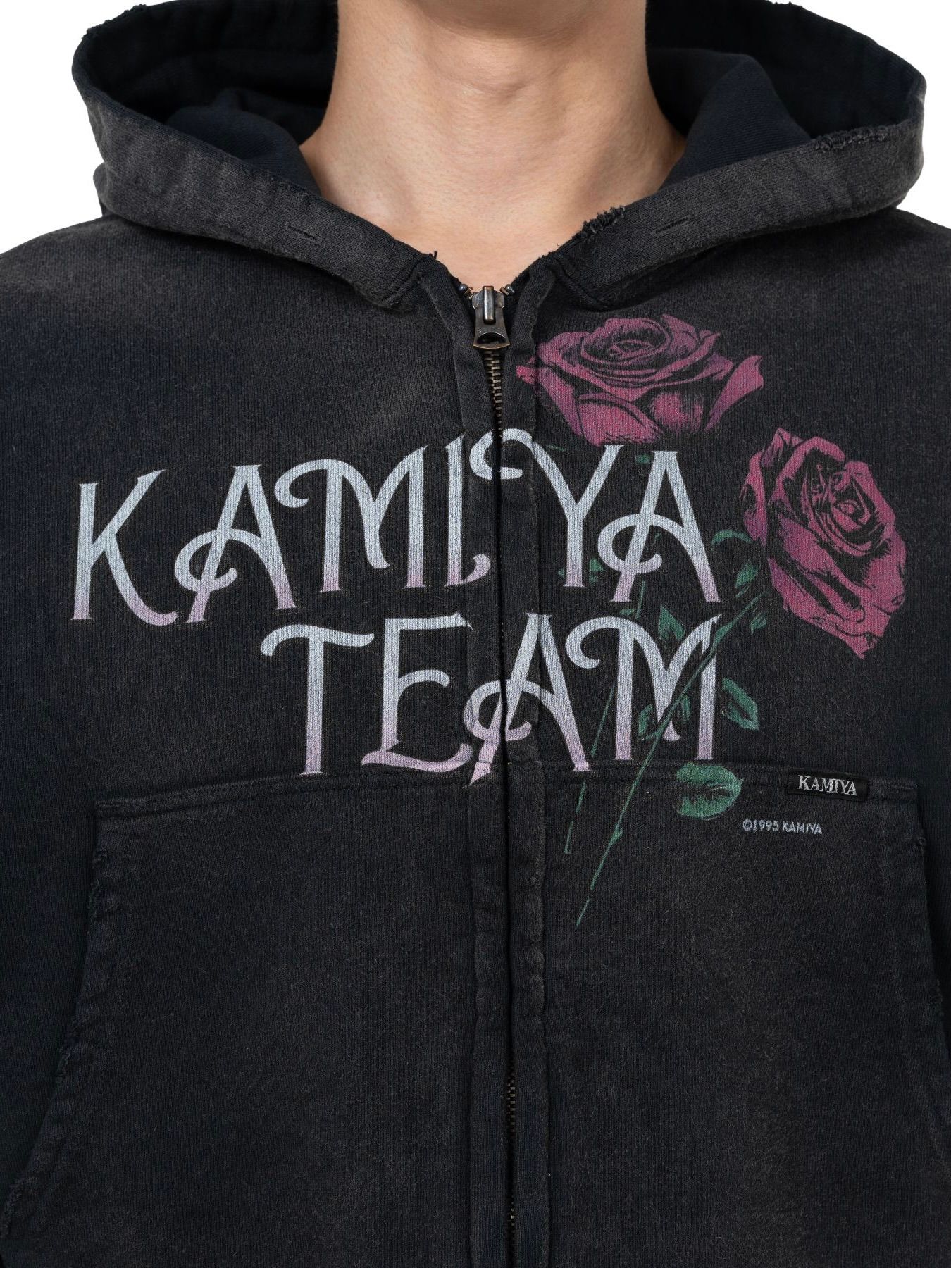 【25AW】ローズ ディストレスド ジップ ショート パーカー / "ROSE"DISTRESSED ZIP SHORT HOODIE / ブラック