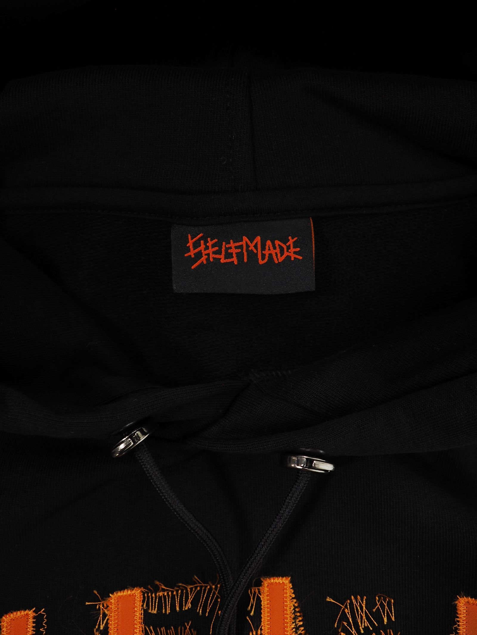 【20AW】刺繍柄 ダメージ加工 パーカー / BLACK  HOODIE  WITH  RIPPED  EMBROIDERY / ブラック × オレンジ
