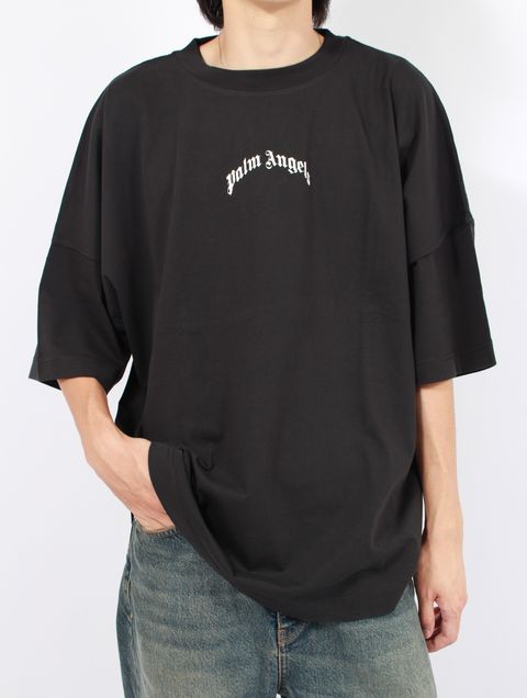 【25AW】定番 バック カーブロゴ オーバー 半袖 Tシャツ / BACK CURVED LOGO OVER TEE / ブラック×ホワイト