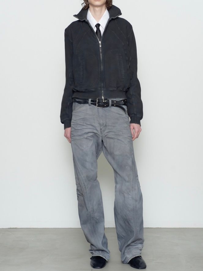 【26AW】パネルド ジップ アップ スウェット シャツ / PANELED ZIP UP SWEAT SHIRT / FADED BLACK(ブラック)