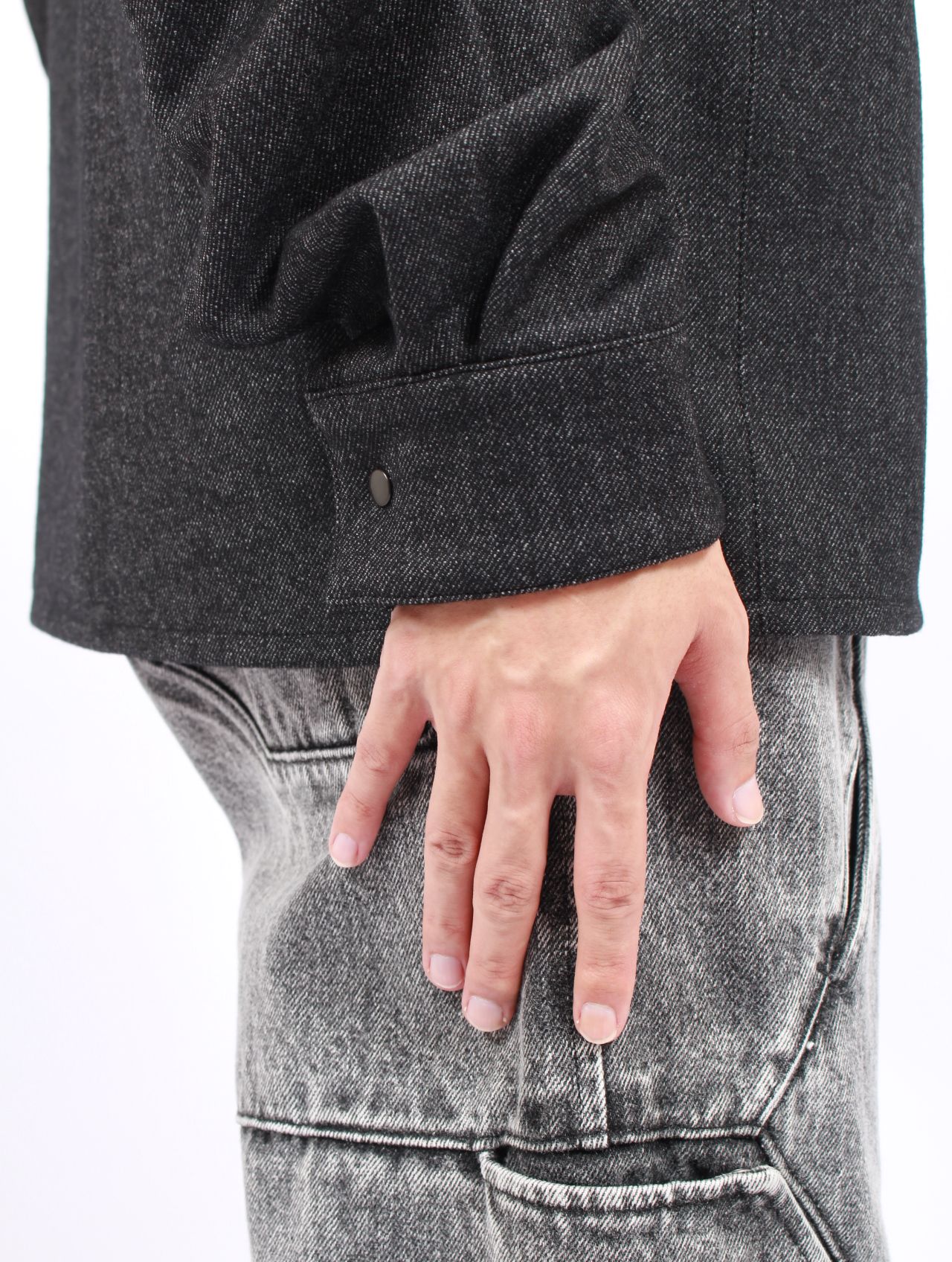 【25AW】ウール カシミヤ パネル 尾州産 ウール 長袖 シャツ  / PANEL SHIRTS WOOLS WOOL / ブラック