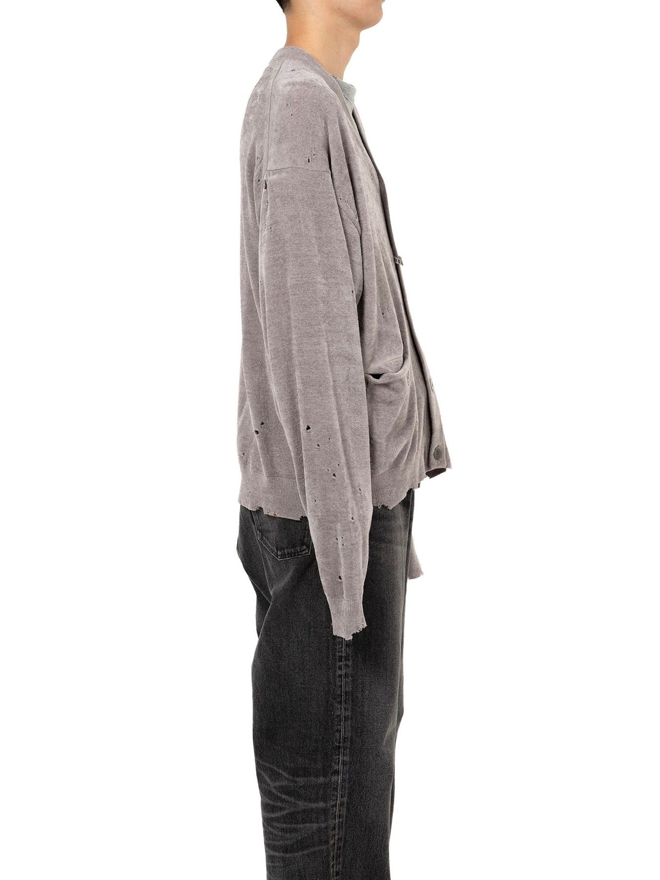 【25AW】ディストレスド ニット カーディガン / DISTRESSED KNIT CD / グレー