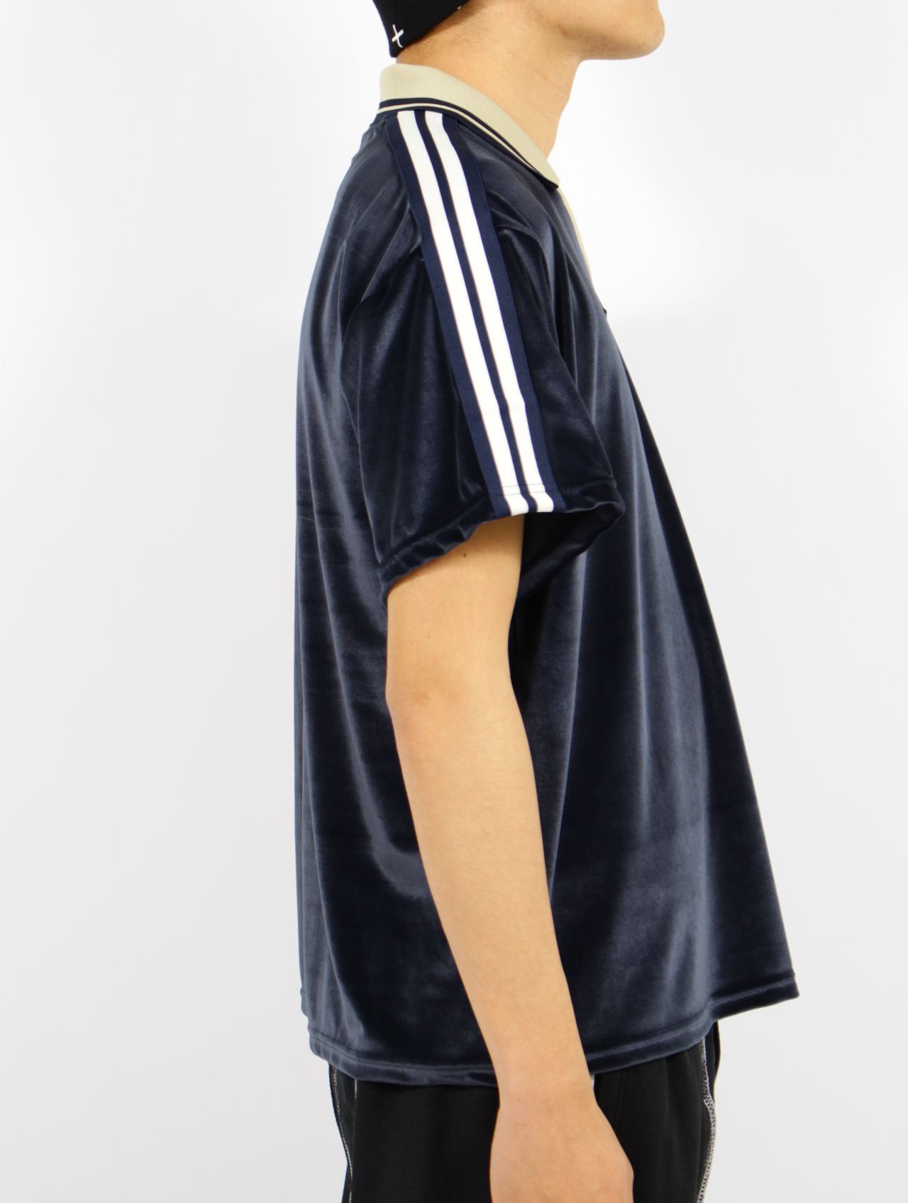 【25SS】ベルベット ワッペン刺繍 フットボール ハーフスリーブ 半袖 シャツ / VELVET FOOTBALL HALF SLEEVE SHIRT / ネイビー