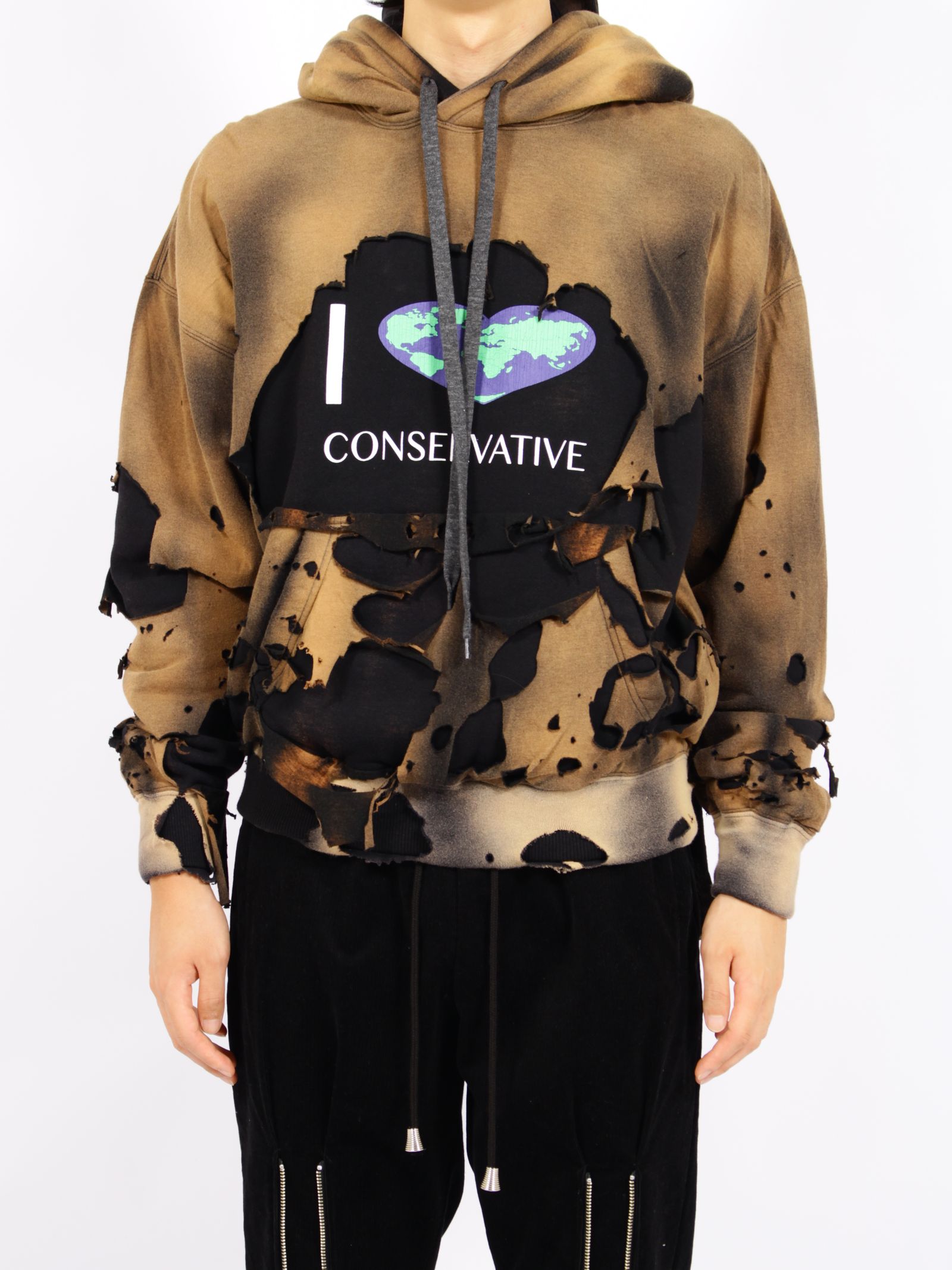 【26AW】ヒドゥン コンサバティブ フーディー ダメージ加工 2重 パーカー /  HIDDEN CONSERVATIVE HOODIE / ブラック