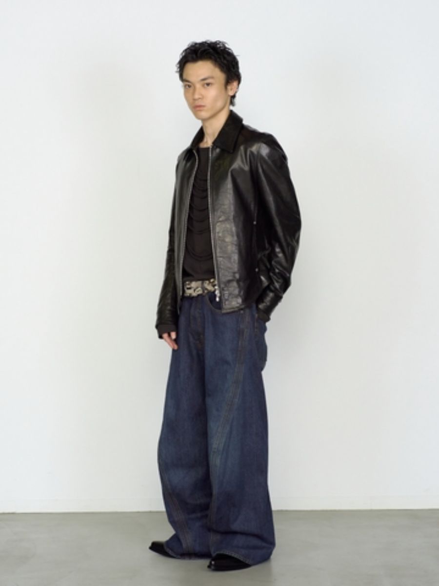 ジップ アップ レザー シャツ 馬革 (ホースレザー)  /  ZIP UP LEATHER SHIRT / ブラック
