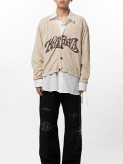 【26SS】ウェービー カミヤ プリンテッド シルクレース ニット カーディガン / "WAVY KAMIYA" PRINTED SILK LACE KNIT CARDIGAN / ベージュ