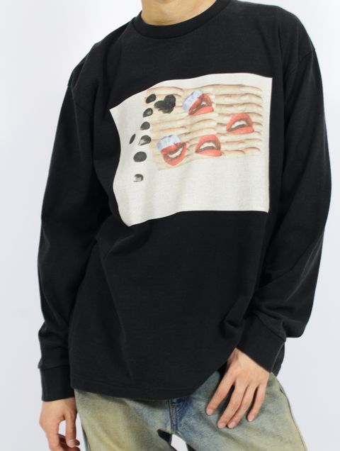 【25SS】フィンガー リップ プリント ロングスリーブ Tシャツ カットソー / FINGER LIP PRINT LS T-SHIRT / ブラック