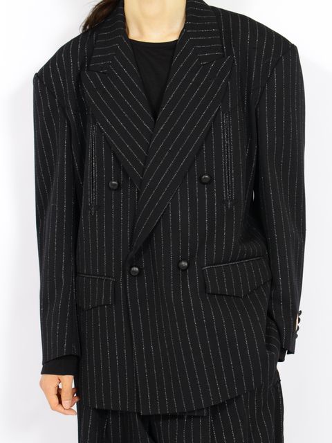 【26AW】シルバー ストライプ ウール ダブル ブレステッド ジャケット  / SILVER STRIPE WOOL DOUBLE BREASTED JKT / ブラック