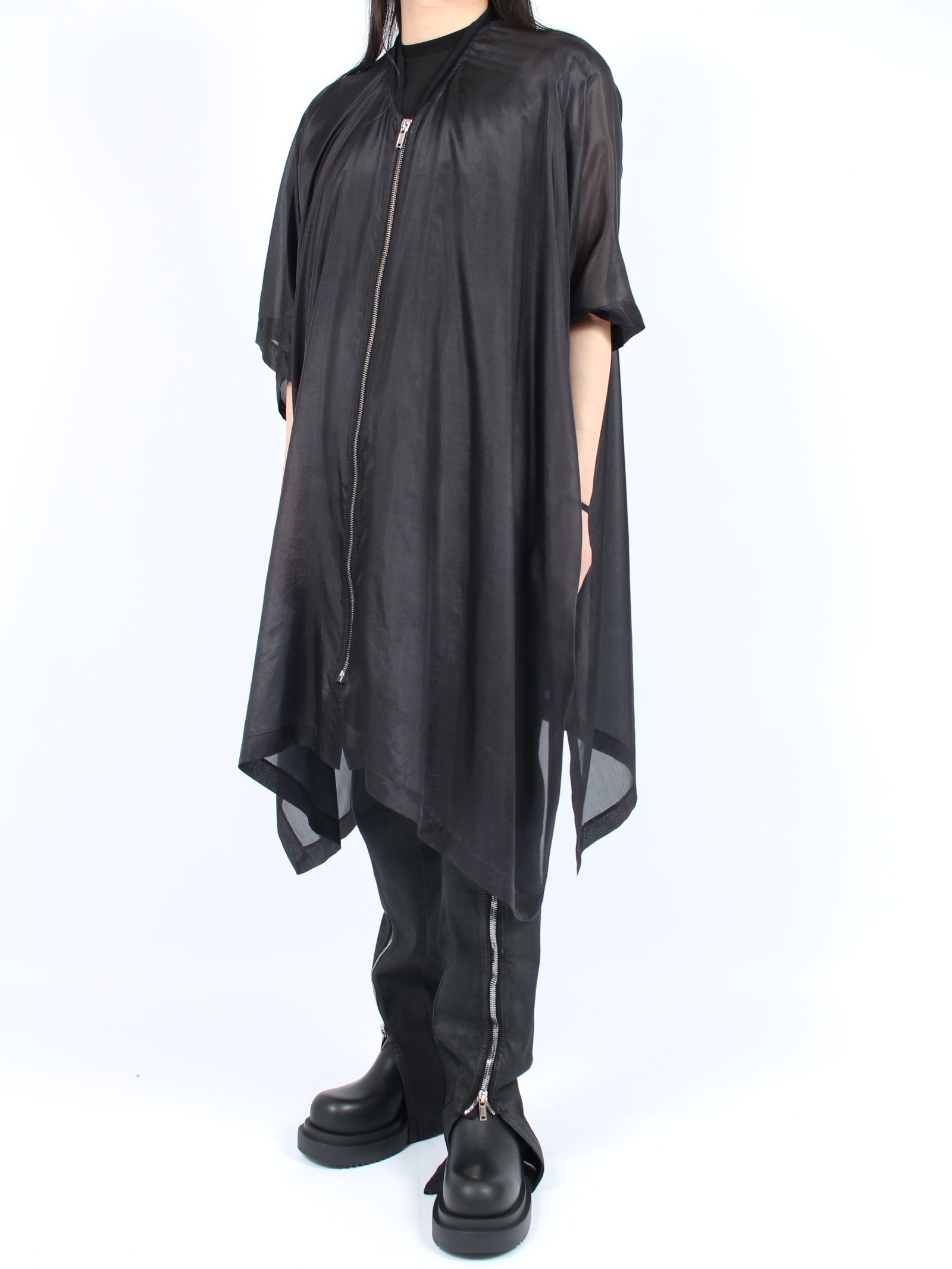 RICK OWENS - 【24SS】シルク ポンチョ フライトジャケット / SL PONCHO FLIGHT / ブラック | STORY