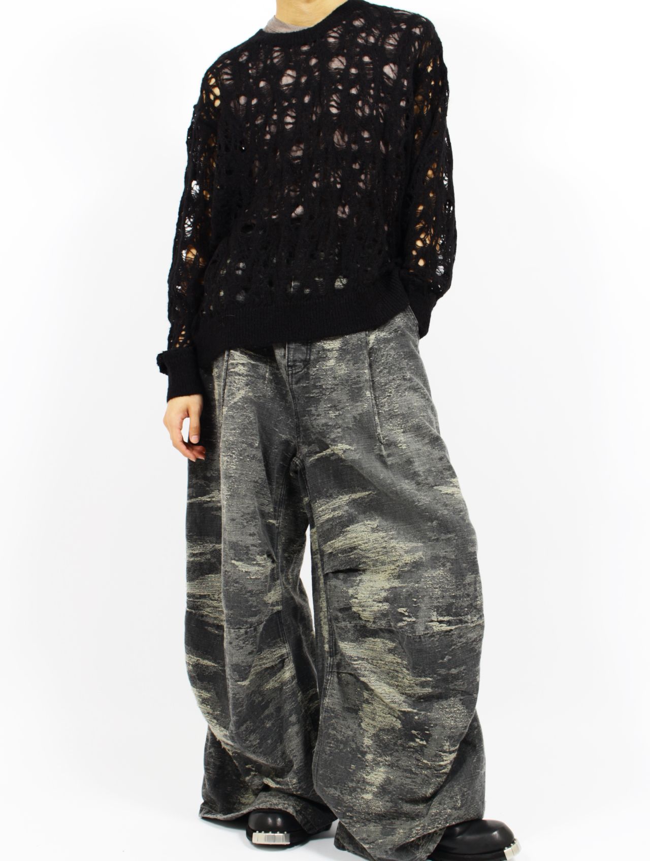 【25AW】デニム デザイン トラウザーズ ワイドパンツ / DESIGN TROUSERS / グレー