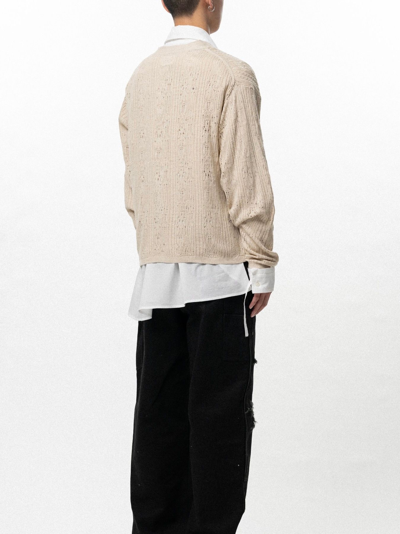 【26SS】ウェービー カミヤ プリンテッド シルクレース ニット カーディガン / "WAVY KAMIYA" PRINTED SILK LACE KNIT CARDIGAN / ベージュ