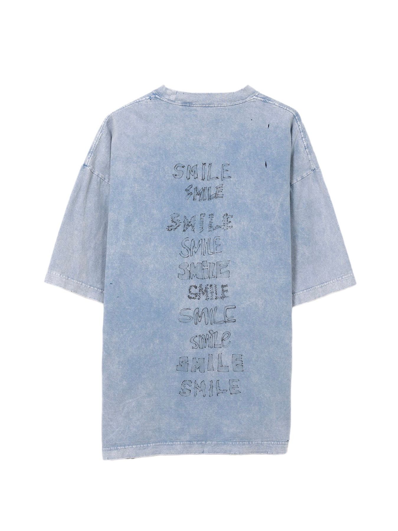 【25SS】ブリーチ加工 スマイリー フェイス プリント 半袖 Tシャツ / BLEACHED SMILY FACE PRINTED TEE / ブルー