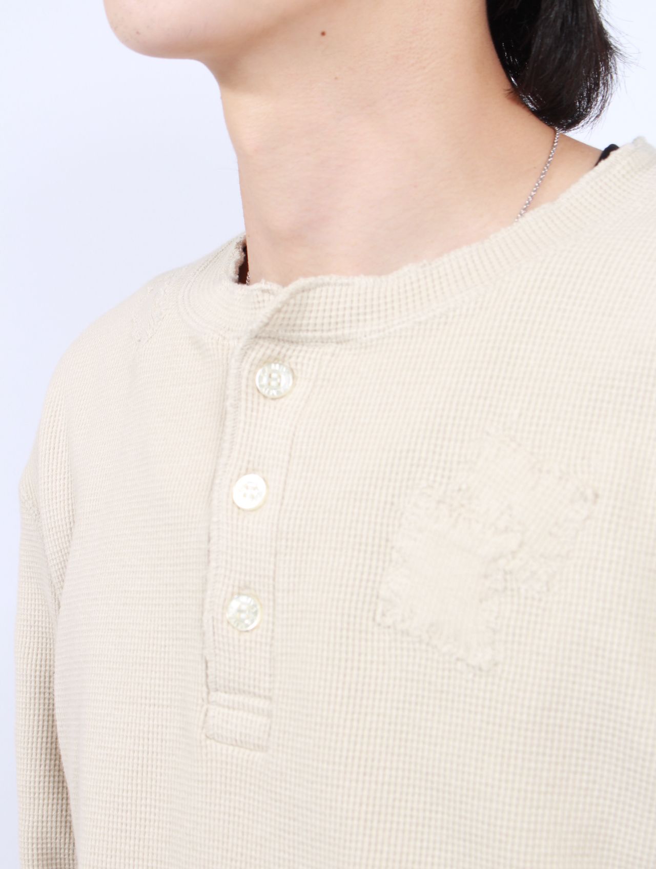 【25AW】ボロ ワッフルニット ヘンリー ロングスリーブ Tシャツ / BORO WAFFLEKNIT HENLEY L/S TEE / ベージュ