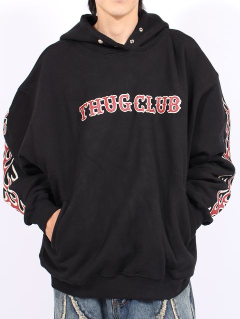 【25AW】レザー フレーム パーカー / LEATHR FLAME HOODIE / ブラック
