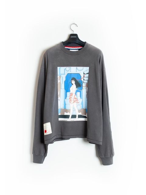 【25AW】アニメ 「老人Z」 江口寿史 ノスタルジック ガール ロングスリーブ Tシャツ 長袖 Tシャツ / NOSTALGIC GIRL RZ01 L/SL TEE Ver, Hisashi Eguchi / ブラック