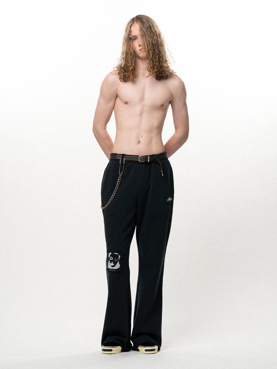 【26AW】 "ガールパッチ" ブーツカット スウェットパンツ フレア パンツ / "GIRL PATCH" BOOTCUT SWEAT PANTS / ブラック