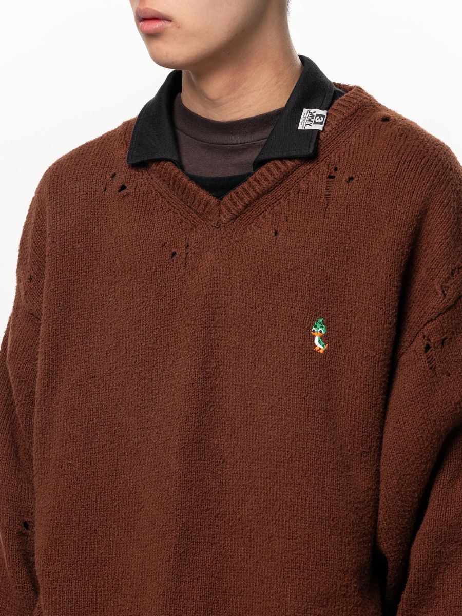 トリプル レイヤード カラード ニット セーター / TRIPLE LAYERED COLLARED KNIT SWEATER / ブラウン